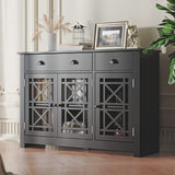 Cozy Castle Modern Buffet Cabinet with Drawers, Wood Sideboard Buffet Cabinet with 3 Acrylic Glass Doors, Freestanding Bar Cabinet, Black Cozy Castle
