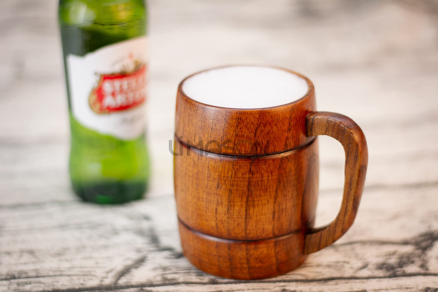 Wooden Mug with Handle | 12oz (350ml) Wood Drinking Cup for Beer, Coffee & Tea, Hot or Cold, Brown, LS-WC-1 - WoodArtSupply