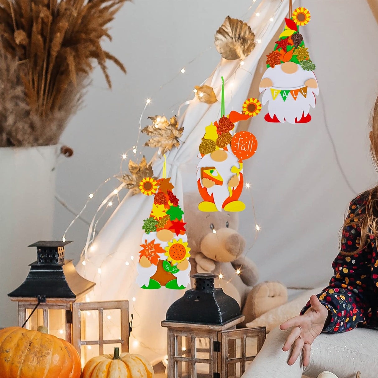 Winlyn 24 Sets Fall Craft Kits DIY Fall Gnome Ornaments Decorations Art Sets Fall Leaf Pumpkin Sunflower Foam Stickers Arts and Crafts for Kids Autumn Halloween Thanksgiving Activity Art Project Winlyn