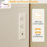 HUAHUUU Vanity Desk, Makeup Vanity Desk with Mirror and Lights 3 Colors, Transparent Top with 3 RGB Drawers, 6 Shelves, 2 Large Tempered Cabinets, Power Outlet, for Bedroom, White HUAHUU