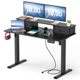 Mr IRONSTONE Standing Desk, 47 x 24 Inches Electric Height Adjustable Desk with 3 AC Outlets & 2 USB Ports, Stand Up Desk with 2 Drawers and Large Monitor Stand, Black Mr IRONSTONE