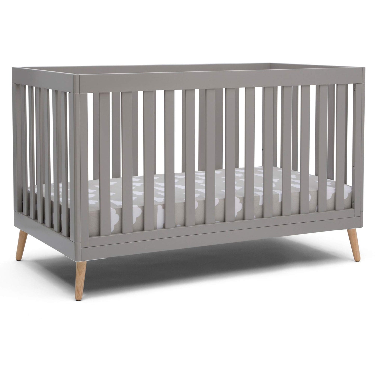 Delta Children Essex 4-in-1 Convertible Baby Crib, Grey with Natural Legs - WoodArtSupply