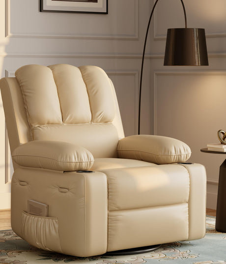 Garvee 27'' Oversized Recliner, Manual Recliner Chair for Adults, PU Leather Single Sofa with Extra Width, for Nursery, Living Room, and Bedroom, Creamy Garvee