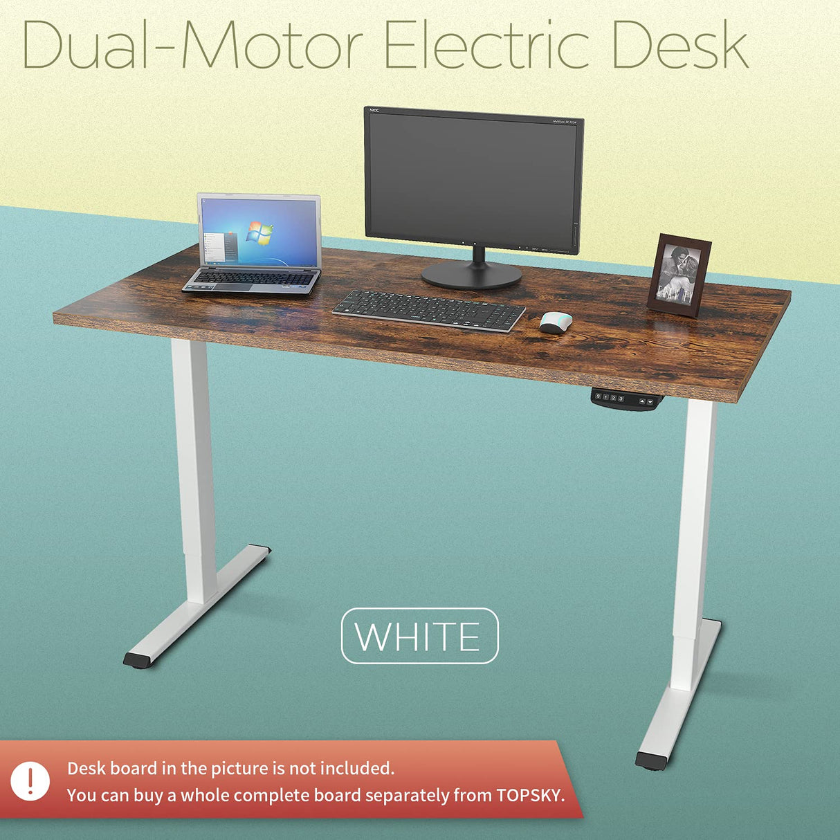 TOPSKY Dual Motor Electric Adjustable Standing Computer Desk for Home and Office (White Frame only) TOPSKY
