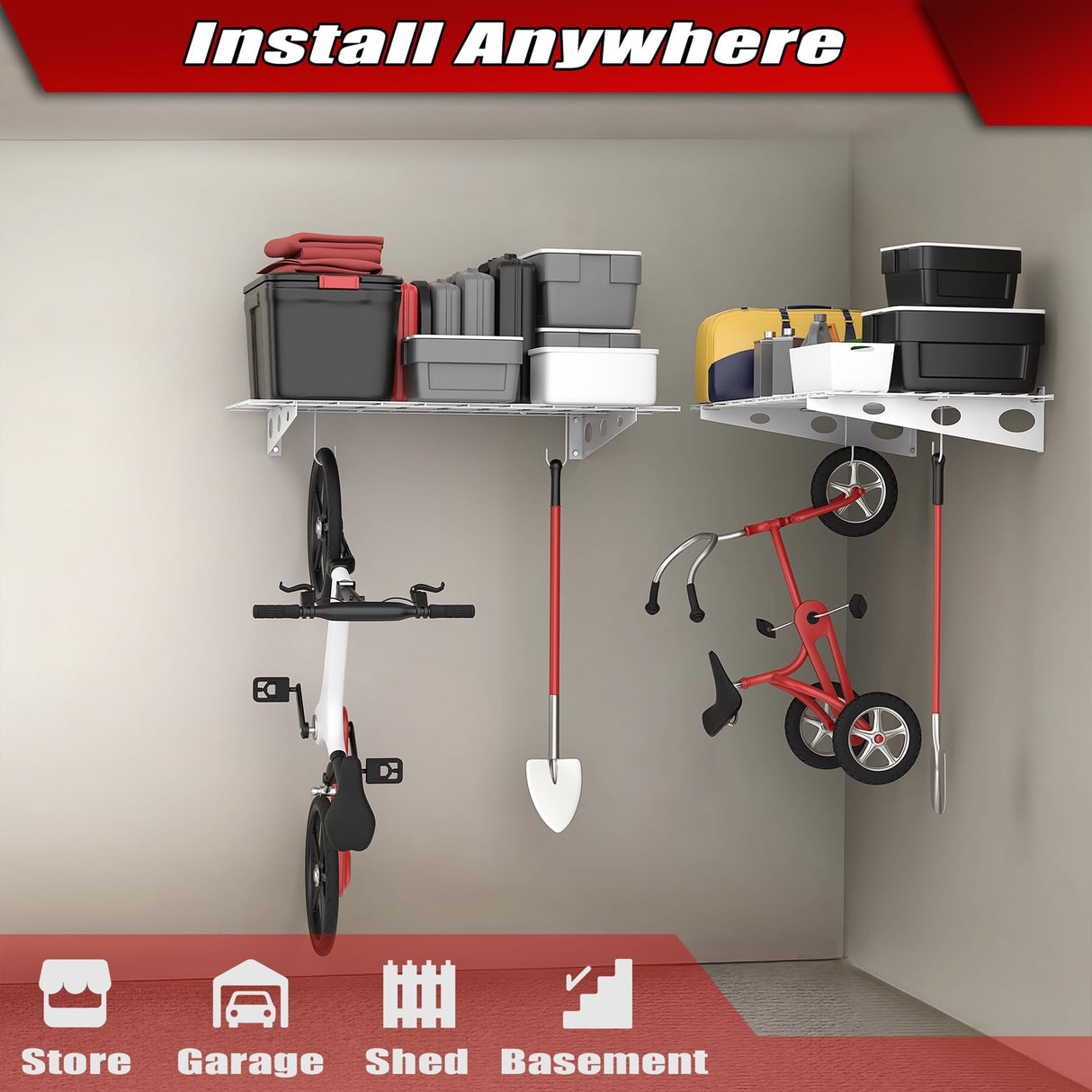 WALMANN 2 Pack Garage Wall Shelves, 2 x 4 ft/24 * 48 inch Wall Mounted Storage Shelves for Garage Heavy Duty Wall Shelving, Holds Up to 220 Lbs(White) WALMANN