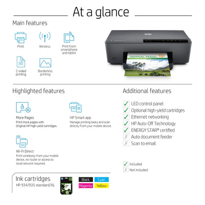 HP OfficeJet Pro 6230 ePrinter Wireless Printer with Mobile Printing Two-Sided 18 ppm Black 10 ppm Color Duplex Print Inkjet Printers for Home Use Office, E3E03A (Renewed)