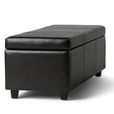 SIMPLIHOME Avalon 48 Inch Wide Contemporary Rectangle Storage Ottoman Bench in Tanners Brown Vegan Faux Leather, For the Living Room, Entryway and Family Room SIMPLIHOME