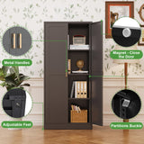60''metal storage room cabinet, black unique look, freestanding storage room cabinet, storage cabinet with door and 4 adjustable shelves, can be used in office, garage, bedroom, kitchen TIMELESS PIECES