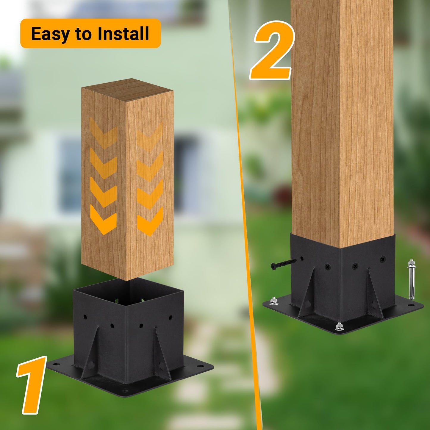 Neorexon Pergola Bracket Kit Elevated Wood Stand Kit Woodwork 4" x 4" (Actual 3.5" x 3.5"), Solid Steel Wooden Gazebo Kit for Outdoor, DIY Pergola Hardware Kit 4 PCS Base Brackets - WoodArtSupply