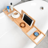 Hcirjhie Wood Foldable Bathtub Tray Caddy Bamboo Bathtub Tray Expandable, Bath Tub Table Caddy with Extending Sides - Bathtub Accessories for Women Hcirjhie