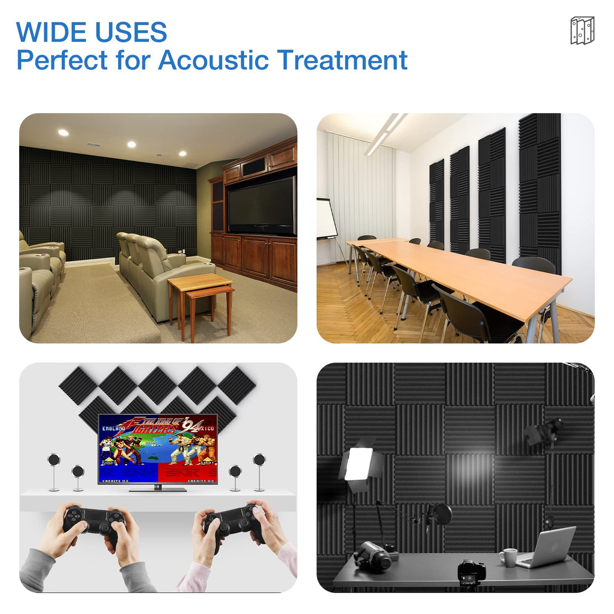 12 Pack Acoustic Panels Self-Adhesive, 1" X 12" X 12" Quick-Recovery Sound Proof Foam Panels, Acoustic Foam Wedges High Density, Soundproof Wall Panels for Home Studio,Carbon Black HEMRLY