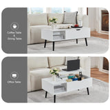 SANODESK 39" Wood Lift Top Coffee Table with Hidden Compartment and Storage Shelf for Living Room, Reception Room, White SANODESK