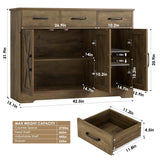 HOSTACK Modern Farmhouse Buffet Sideboard Cabinet, Barn Doors Storage Cabinet with Drawers and Shelves, Wood Coffee Bar Cabinet with Storage for Dining Room, Kitchen, Living Room, Rustic Brown HOSTACK
