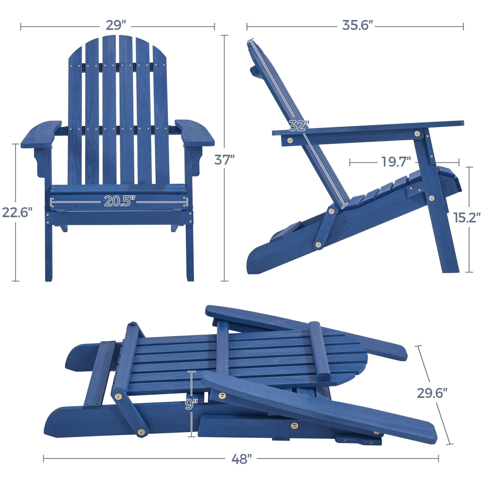 Yaheetech Folding Adirondack Chair Set of 4 Outdoor, 300LBS Solid Wood Garden Chair Weather Resistant, Fire Pit Lounge Chairs for Garden/Yard/Patio/Lawn, Blue - WoodArtSupply