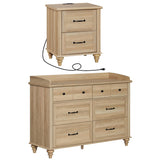 WAMPAT 2 Piece Dresser and Nightstand Sets, Wood Dresser & Chest of Drawers with 6 Drawers & Metal Handle, Farmhouse Side Table Night Stand with Charging Station, 2 Piece Bedroom Set, Oak WAMPAT