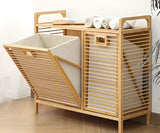 Double Tilt Out Laundry Hamper with 2 Removable Liner Bags,Bamboo Laundry Cabinet,Laundry Basket Organizer,Laundry Hamper Cabinet for Clothes Towels Toys(31.8 * 11.8 * 28.3in) Tianxrxy