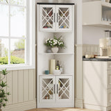 Maupvit White Corner Hutch with 4 Tempered Glass Doors, 67" Tall Farmhouse Corner Storage Cabinet, Kitchen Pantry Hutch with Adjustable Shelf, Home Space Saver for Laundry Room, Dining Living Room Maupvit