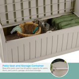 Suncast 50 Gallon Patio Bench with Storage - Decorative Resin Outdoor Patio Bench for Deck, Patio, Garden, Backyard - Ideal for Storing Toys, Cushions, Tools - Taupe () Suncast