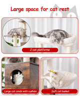 Gitelsnour Cat Tree with Litter Box Enclosure, Large Wooden Cat Tower Cat Condo for Indoor Cats with Play Garden (Leaf, Lawn, Hair Rubbers), Modern Cat House, Rustic Brown GCT110SR Gitelsnour