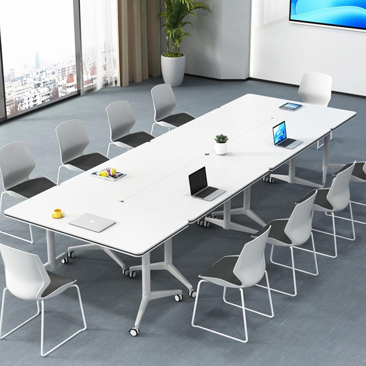 Conference Table, Folding Conference Room Tables with Flip-Top Design, Mobile Seminars Dynamic Meetings Training Tables for Offices, Classrooms, and Meeting Room, White, 47.2"D x 23.6"W x 29. - WoodArtSupply