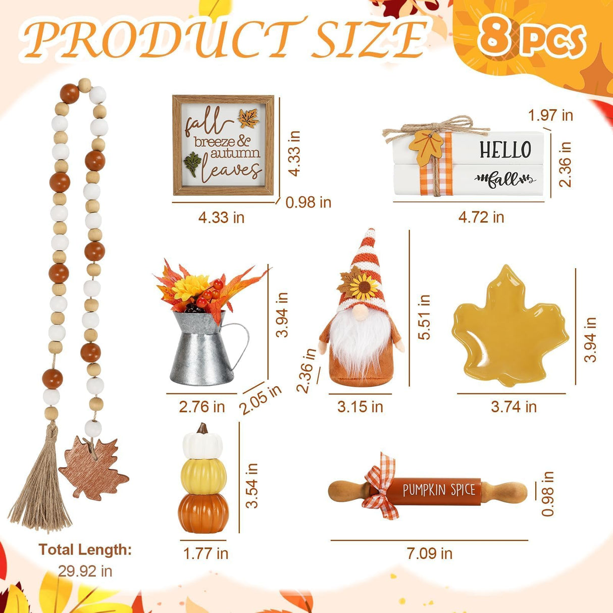 Thanksgiving Decorations for Home 8PCS Tiered Tray Decor Set, Tabletop Fall Thanksgiving Decor for Shelf Mantel Fireplace Office Desk Coffee Bar Table Centerpieces Pumpkin Farmhouse Wood Sign SYNCVIBE