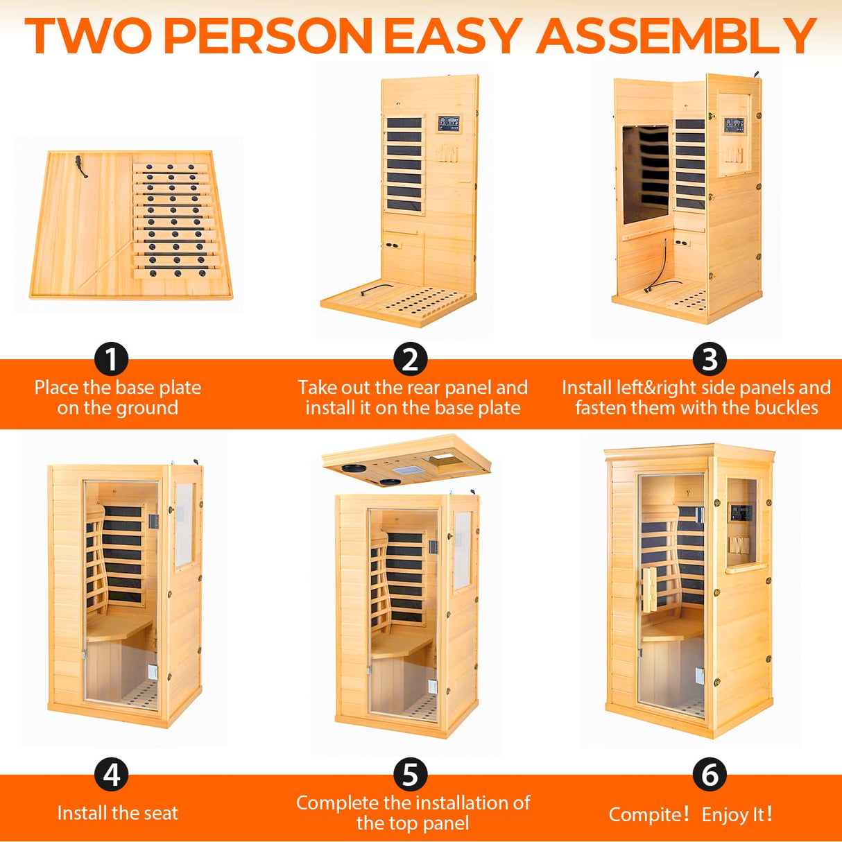 ReeQuo Far Infrared Sauna, Canadian Hemlock Wood Sauna Spa Room for Indoor,850W 110V Low EMF Saunas with Control Panel and Integrated Speakers, Mini Home Sauna Room for One Person (Wood) ReeQuo