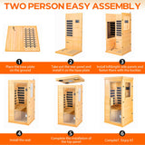 ReeQuo Far Infrared Sauna, Canadian Hemlock Wood Sauna Spa Room for Indoor,850W 110V Low EMF Saunas with Control Panel and Integrated Speakers, Mini Home Sauna Room for One Person (Wood) ReeQuo