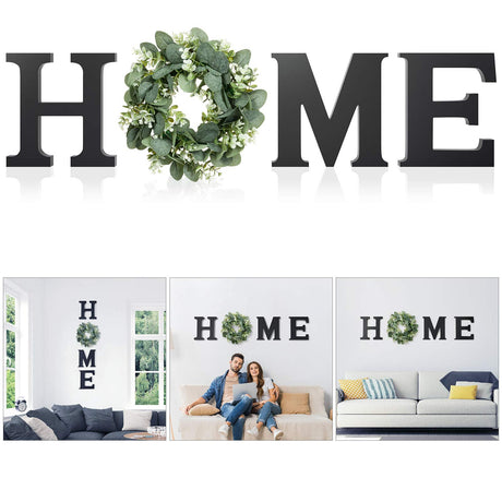 Wood Home Sign for Wall Decor Wooden Home Letters with Wreath Artificial Eucalyptus Modern Decorative Hanging Farmhouse Home Sign for Living Room Kitchen Housewarming Gifts St Patricks Day Decoration MAYICIVO