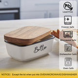 Butter Dish with Lid, ALELION Large Ceramic Butter Dish for Countertop, Butter Keeper with Thick Acacia Wood Lid, Kitchen Decor and Accessories for Kitchen Gifts, White ALELION
