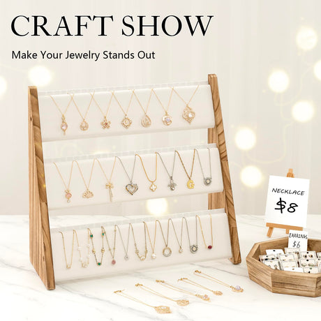 Yoimori Necklace Holder, 3 Tier Necklace Organizer Stand with White Velvet, Wood Necklace Display Stands for Selling, Jewelry Display Stand for 72 Necklaces Bracelets (Brown) Yoimori