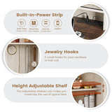 AOGLLATI Makeup Vanity with Lights & Barn Doors, Vanity Desk with Mirror and Lights & Charging Station, Farmhouse White Vanity Table with Jewelry Hooks and Open Storage Shelves AOGLLATI