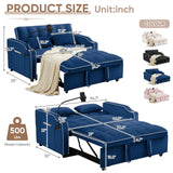 Sleeper Sofa Couch Bed with USB & Type C Port, Modern 3-in-1 Convertible Velvet Pull Out Loveseat Futon Sofa w/Phone Holder/Cup Holder for Living Room Apartment, Adjustable Backrest, Blue Antetek