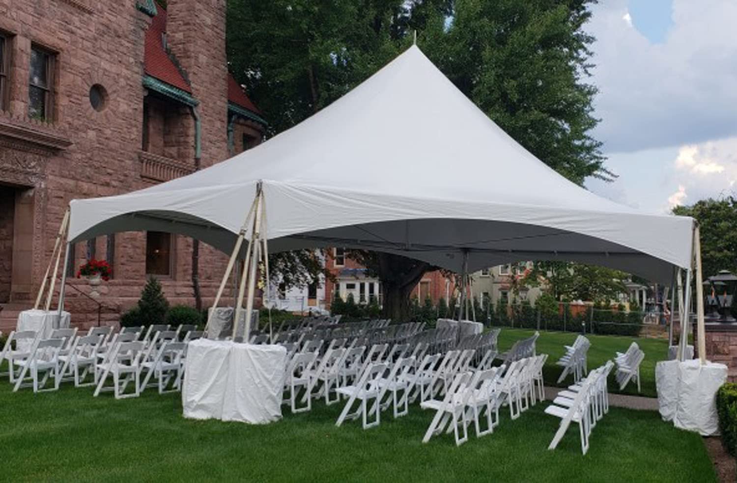 TentandTable 40' x 40' High Peak Hexagon Frame Party Tent, White Top, Outdoor Waterproof Canopy Tent for Parties and Wedding Events, 9' Poles, 20.5' Height, 2.5 Inch Durable Aluminum Frame - WoodArtSupply