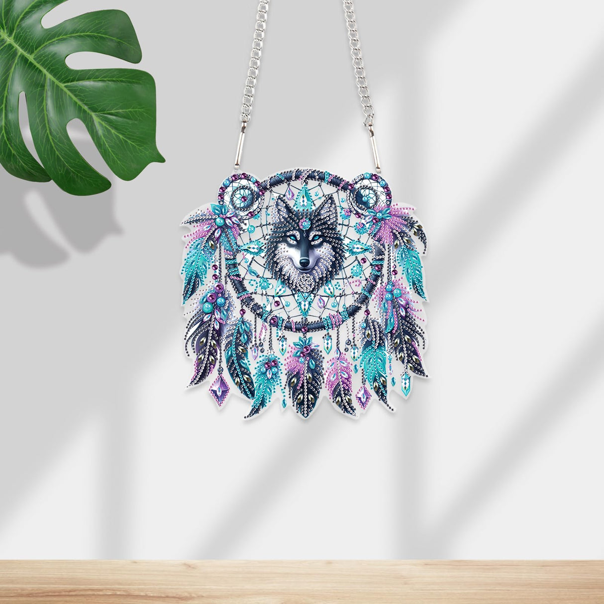 JISHSHAY Diamond Painting Hanging Wolf Diamond Art Pendant Dreamcatcher Gem Art Wind Chimes Gem Painting Hanging Pendant Mosaic Kits for Adults Windchimes Embroidery Kit Suncatchers Sun Catchers JISHSHAY