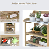 Giantex Garden Potting Bench, Galvanized Steel Top, 6 Hooks, 2 Tier Storage Shelves, Wood Workstation for Indoor Outdoor Gardening Planting Garage Tools, Potted Plant, Worktable 41.5"x19.5"x48" Giantex