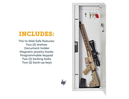 SnapSafe In Wall Tall Safe, Light Grey, 75414 - Hidden Gun Safe Provides Security for your Firearms & Valuables, Keypad Entry - Fits Between 2 Wall Studs, Flush Mount, Ideal for Home, Office