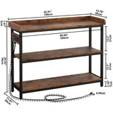 IRONCK Console Table, Sofa Table with Power Outlet, Farmhouse Hallway Table for Entryway, Living Room, Height Adjustable, Easy Assembly, Rustic Brown, 43" IRONCK