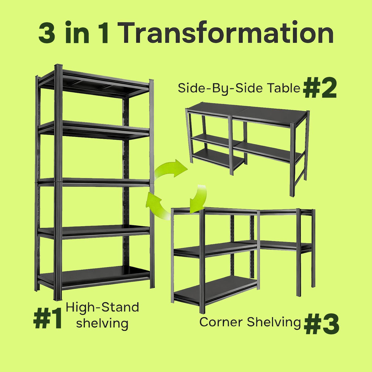 KILISTEELS 71" H x 45" W Metal Garage Shelving Unit 5 Tier Metal Storage Shelves Adjustable Shelving Unit Garage Shelves for Kitchen Warehouse Pantry Basement, 71" H x 45" W x 18" D, Black KILISTEELS