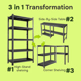 KILISTEELS 71" H x 45" W Metal Garage Shelving Unit 5 Tier Metal Storage Shelves Adjustable Shelving Unit Garage Shelves for Kitchen Warehouse Pantry Basement, 71" H x 45" W x 18" D, Black KILISTEELS