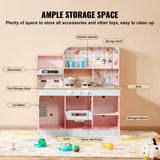 VEVOR Wooden Play Kitchen Toy, Play Kitchen for Kids with Lights and Sounds, Toddler Kitchen with Ice Maker, Oven, Sink, Microwaves, Fridge and Utensil and Fruit Accessory for Toddlers Ages 3-8, Pink VEVOR