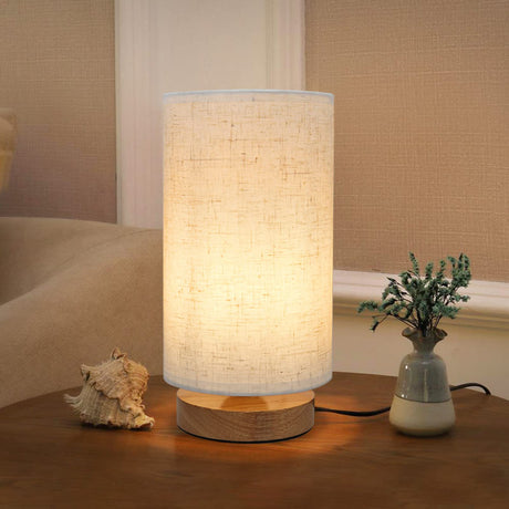 Small Bedside Night Table Lamp for Bedroom, Minimalist Nightstand Lamp with Round Fabric Linen Shade, Study Reading Desk Lamp for Kids Room, Living Room, College Dorm, Home, Office SEENSINY