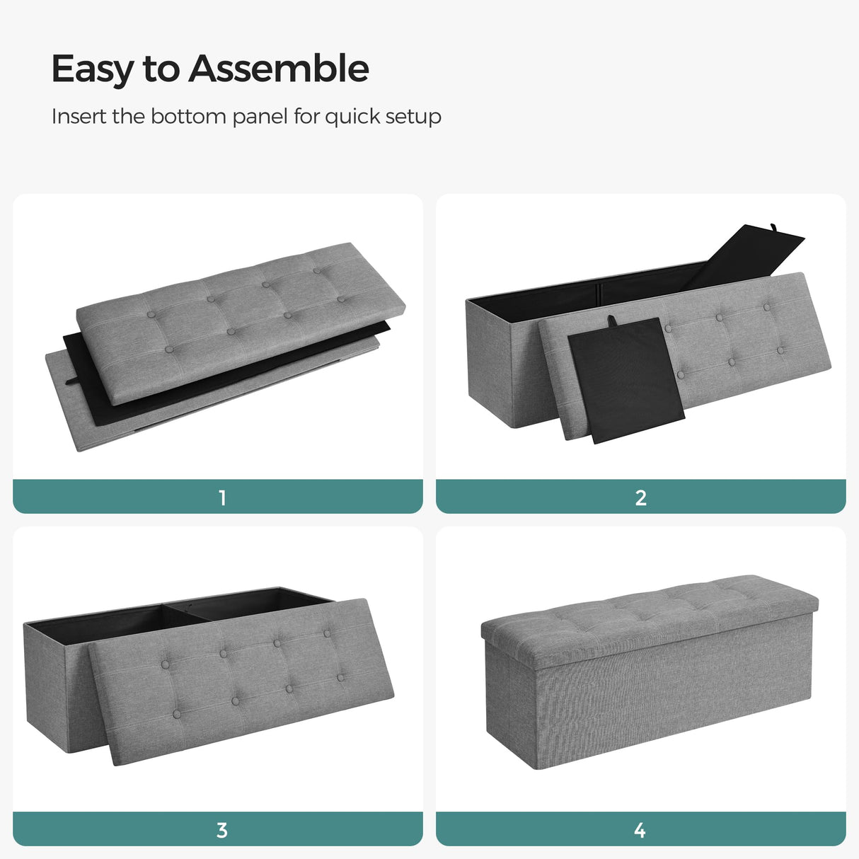 SONGMICS Mazie Collection - 43 Inches Ottoman Storage Bench, 35 Gal. Folding Chest with Breathable Linen-Look Fabric, Load up to 660 lb, for Entryway, Living Room, Bedroom, Light Gray ULSF077G05 SONGMICS