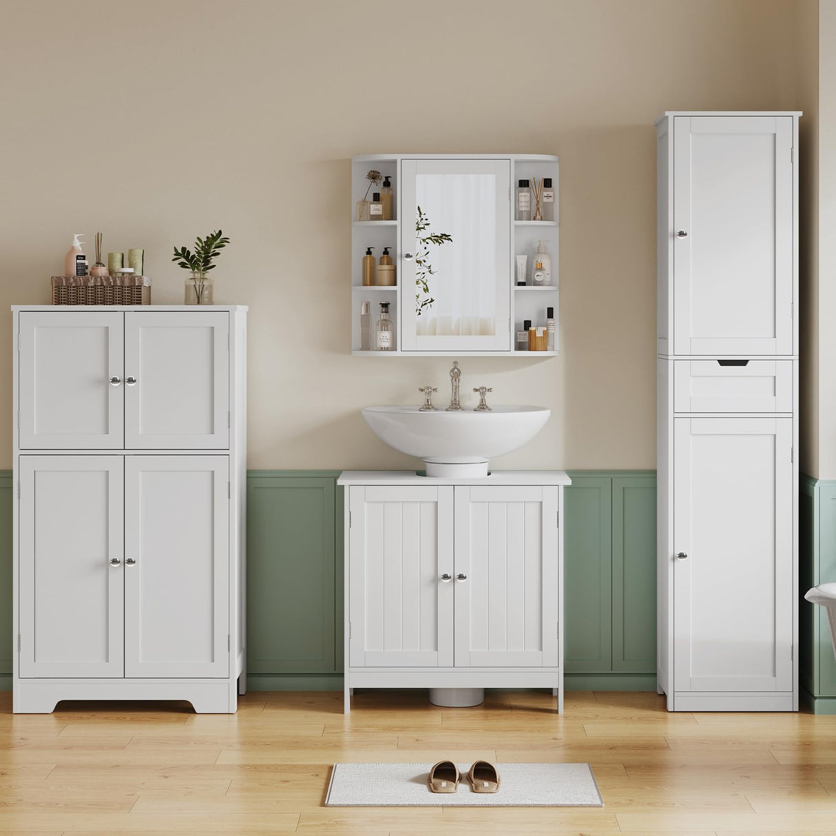 TEENFON Pedestal Sink Storage Cabinet, Under Sink Cabinet with 2 Doors & Shelf, Under Bathroom Sink Cabinet, Pedestal Sink Storage for Bathroom, White TEENFON