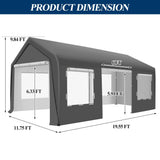 COVERONICS 12x20 FT Heavy Duty Carport Tent - Portable Outdoor Car Canopy with Roll-up Side Doors & Windows, Portable Garage with 4 Sandbags for Car, Truck and Outdoor Event, Gray COVERONICS