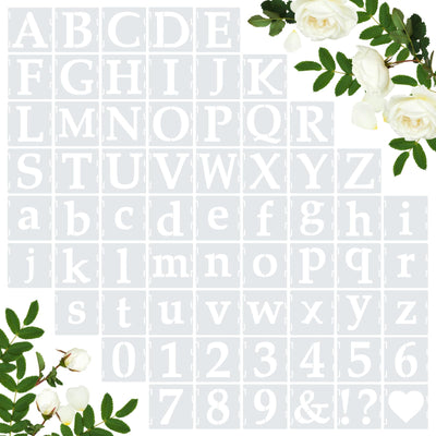 Amrules 65 Pcs 4 Inch Plastic Painting Stencils Reusable Letters Numbers and Symbols Stencil Art Crafts Interlocked Drawing Templates Set for Wood, Walls, Fabrics, Rocks