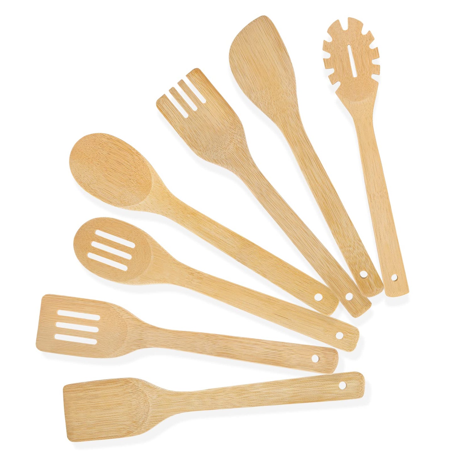 [7-PCS] Wooden Spoons for Cooking is for All Kitchen. Made From Bamboo Wood, Wooden Spatula & Wooden Spoon 11.8 in. and Non-Stick Surface, Suitable for Home & Chef Use or Gift for Someone Special.