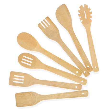 [7-PCS] Wooden Spoons for Cooking is for All Kitchen. Made From Bamboo Wood, Wooden Spatula & Wooden Spoon 11.8 in. and Non-Stick Surface, Suitable for Home & Chef Use or Gift for Someone Special. USOONESP