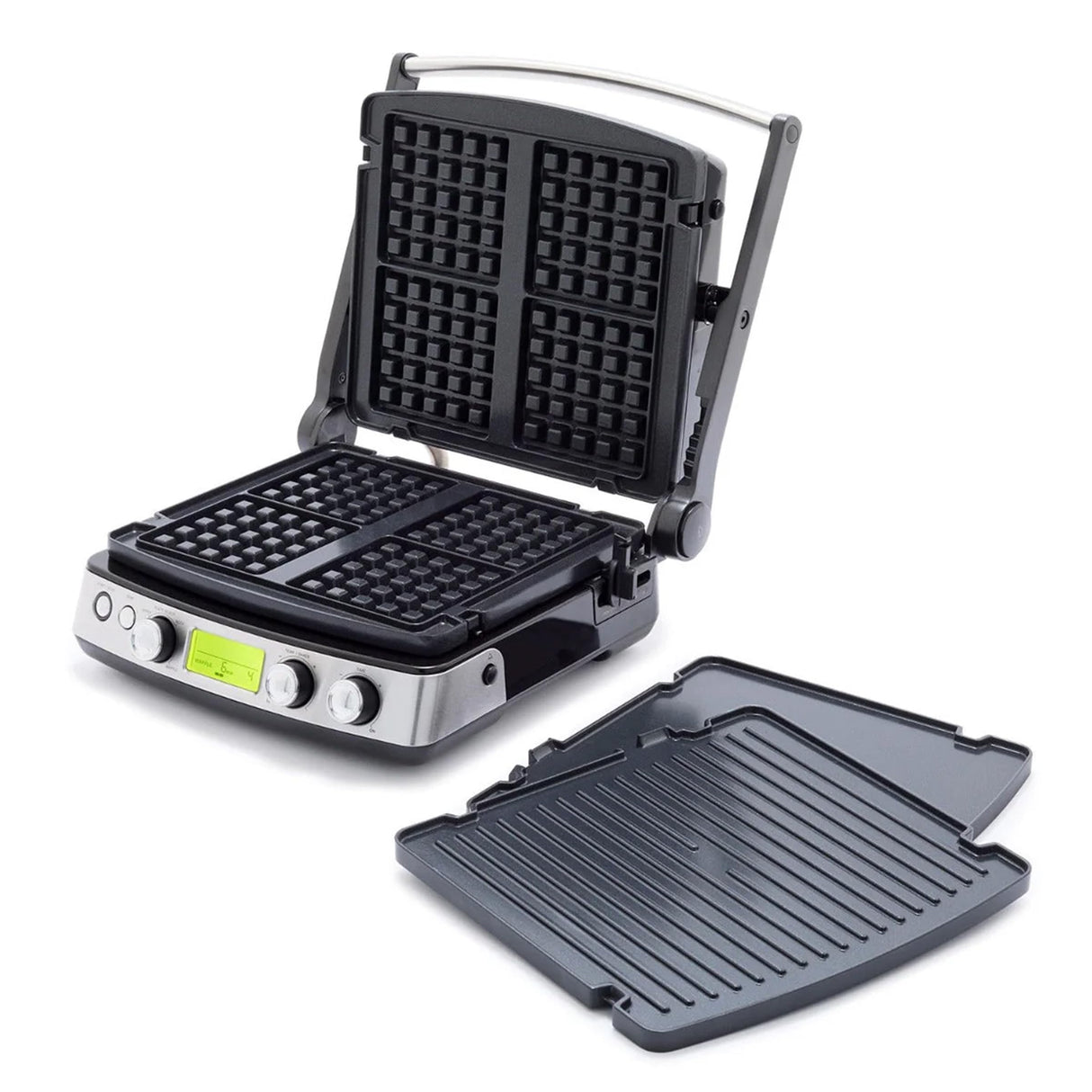 GreenPan Elite 7-in-1 Multi-Function Contact Grill & Griddle, Healthy Ceramic Nonstick Aluminum, Grill & Waffle Plates, Adjustable Shade & Shear, Closed Press/Open Flat Surface, PFAS-Free, Black GreenPan