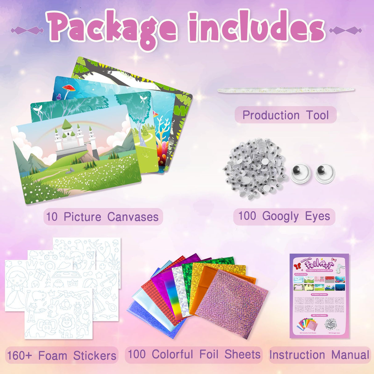 Foil Art Kit for Kids - Foil Art Crafts Princess Animals DIY Toy Set No Mess Craft Toys for Kids Activity Kits for Ages 4 5 6 7 8 9 Girls and Boys Travel Toys Christmas Birthday Easter Gifts Diteryy