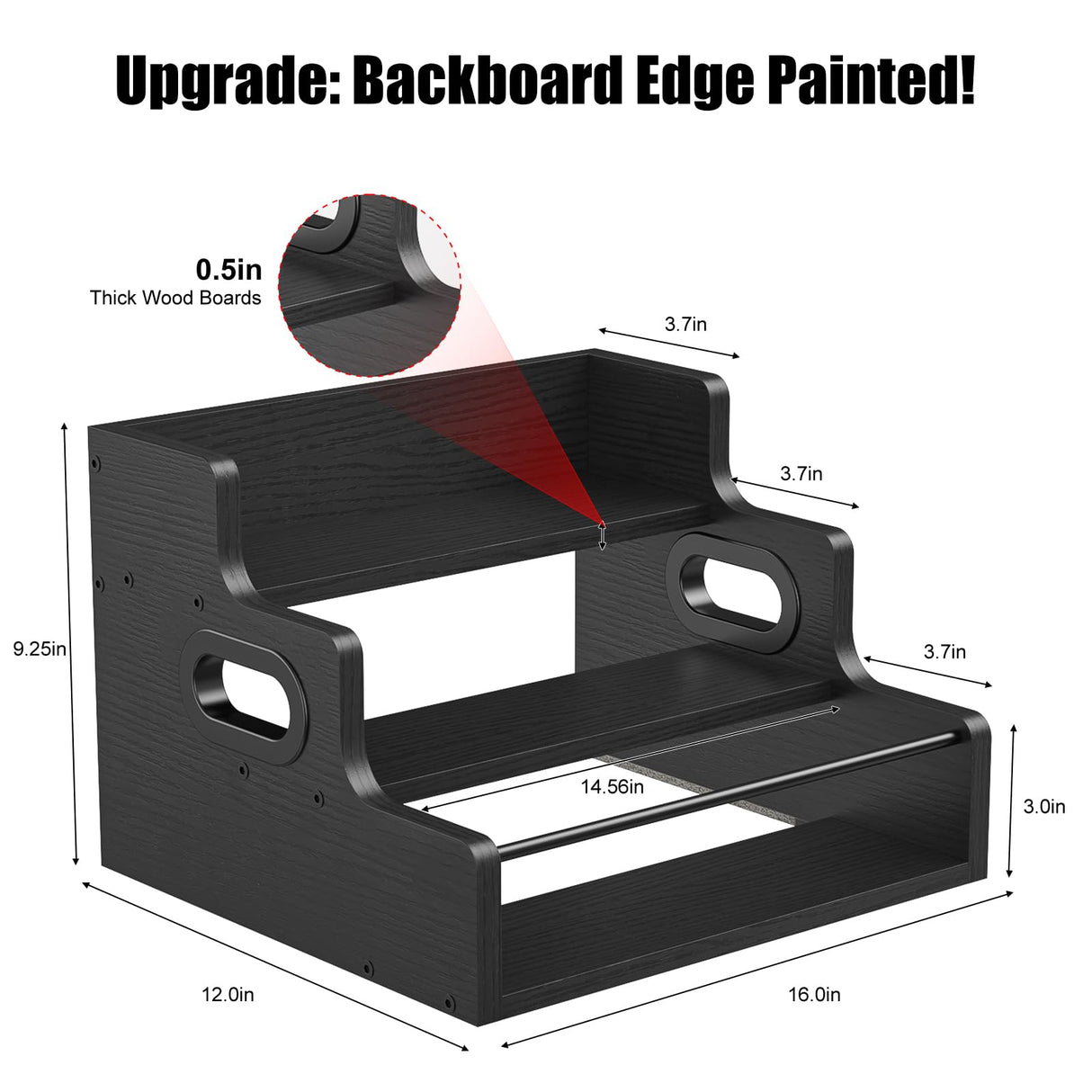 KLM Liquor Bottle Display Shelf, Coffee Syrup Rack Organizer, 3 Step Countertop Liquor Wine Rack, Mini bar,Liquor Cabinet, Home Retro Bar Shelf Stand for Liquor Whiskey, Spirits（Black） KLM
